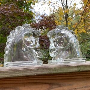 Vintage mid century glass horse head book ends